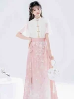 Pink Modern Hanfu White Shirt Horse Face Skirt - Image 2