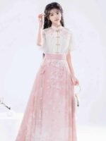 Pink Modern Hanfu White Shirt Horse Face Skirt - Image 3
