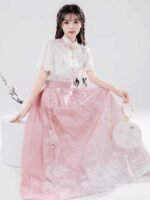 Pink Modern Hanfu White Shirt Horse Face Skirt - Image 4
