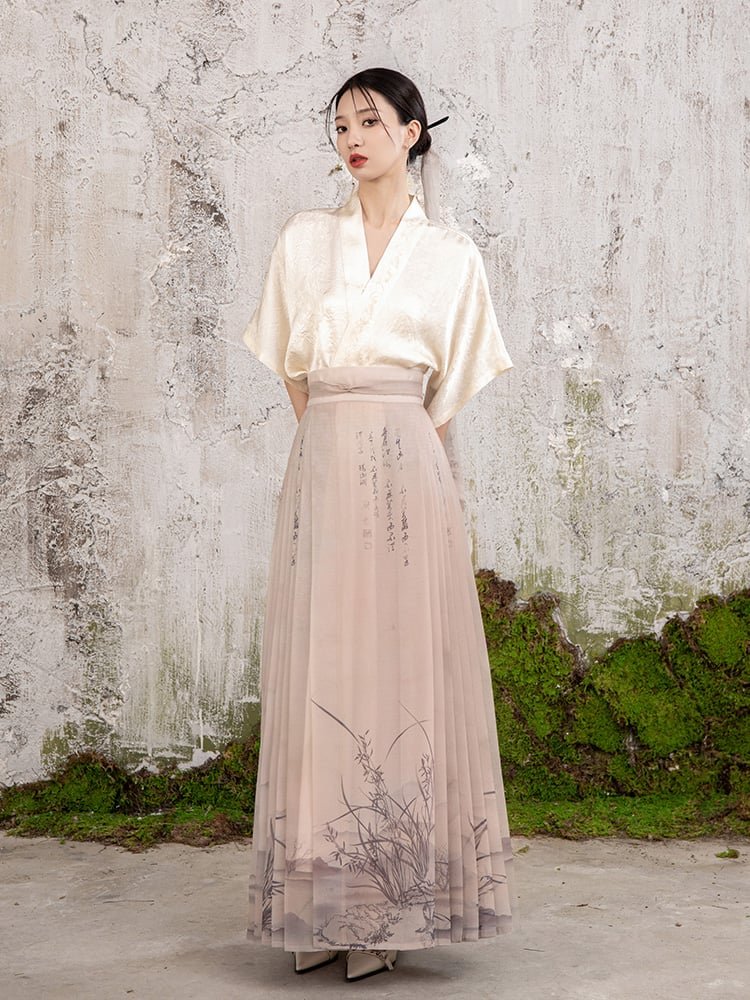 Pink Skirts For Women Modern Hanfu Pleated Skirt