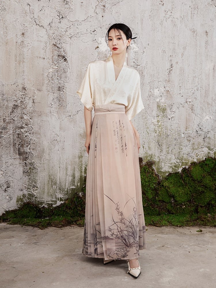 Pink Skirts For Women Modern Hanfu Pleated Skirt