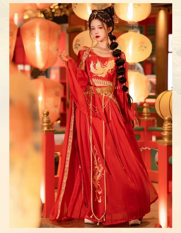 Red Chinese Traditional Dress Dunhuang Princess Hanfu