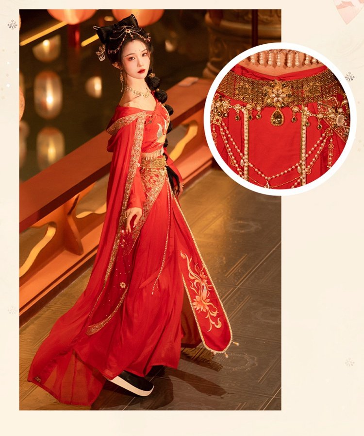 Red Chinese Traditional Dress Dunhuang Princess Hanfu