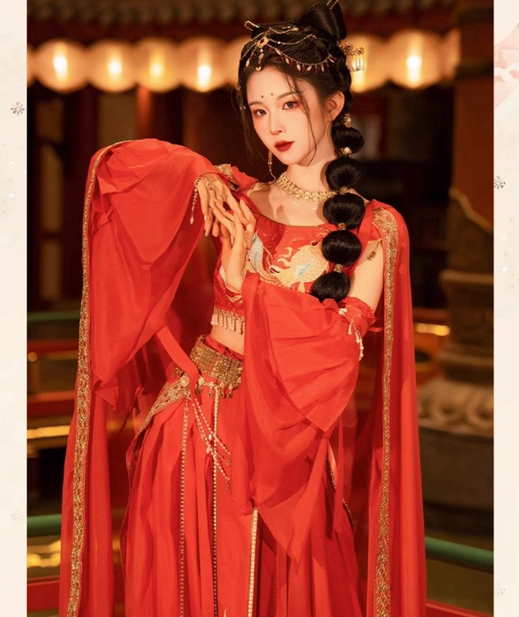 Red Chinese Traditional Dress Dunhuang Princess Hanfu