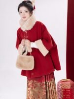 Red Coat Women Plush Hanfu Cloak Winter
