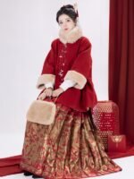 Red Coat Women Plush Hanfu Cloak Winter - Image 2