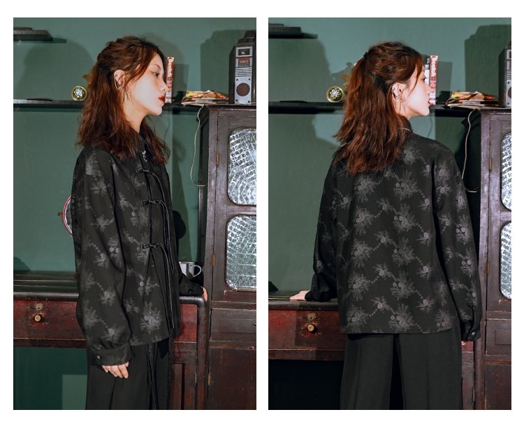 Retro Long Sleeve Women's Black Shirt