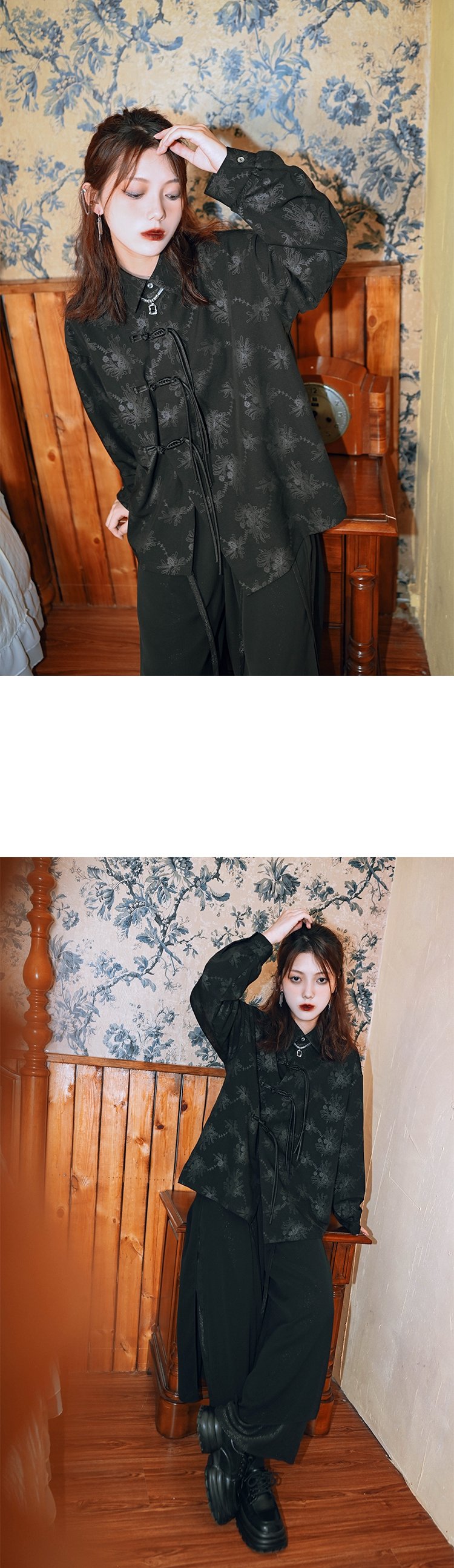 Retro Long Sleeve Women's Black Shirt