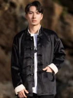 Retro Satin Chinese style Jacket With Plus Velvet
