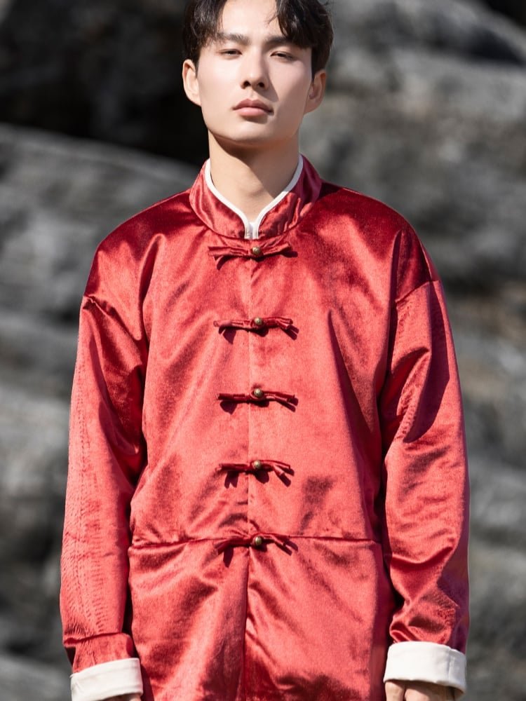 Retro Satin Chinese style Jacket With Plus Velvet