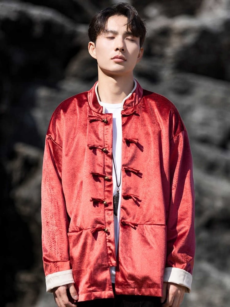 Retro Satin Chinese style Jacket With Plus Velvet