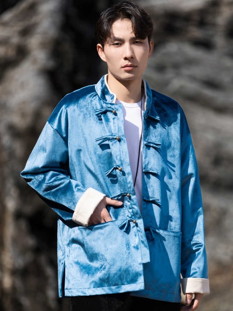 Retro Satin Chinese style Jacket With Plus Velvet