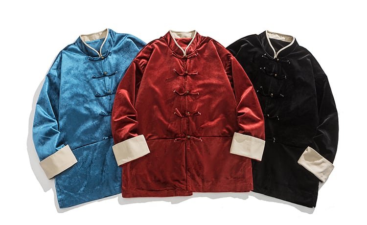 Retro Satin Chinese style Jacket With Plus Velvet
