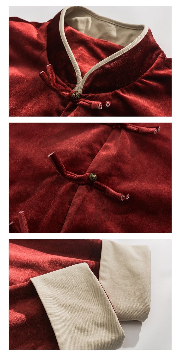 Retro Satin Chinese style Jacket With Plus Velvet