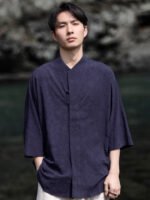 Retro Short Mens Linen Shirts Tang Suit Top - Image 3