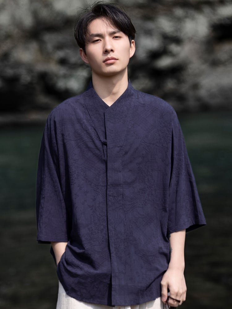 Retro Short Mens Linen Shirts Tang Suit Top
