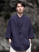 Retro Short Mens Linen Shirts Tang Suit Top - Image 4