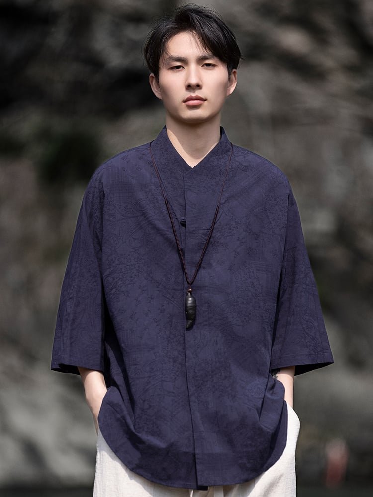 Retro Short Mens Linen Shirts Tang Suit Top