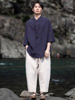 Retro Short Mens Linen Shirts Tang Suit Top - Image 5