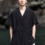 Retro V-Neck Linen Short Sleeve Shirt Men