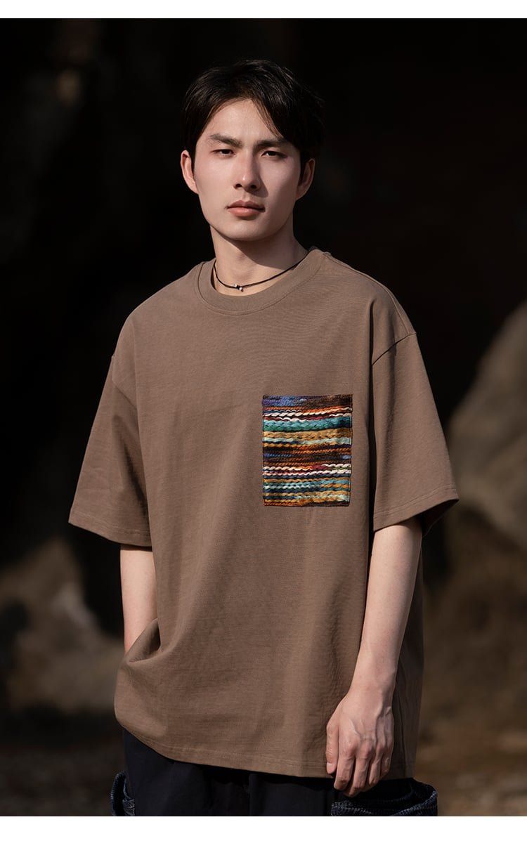 Round Neck Short Sleeved Cotton T Shirt Men