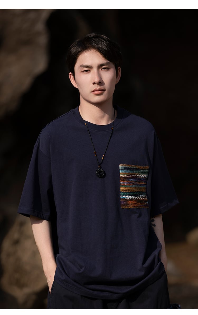 Round Neck Short Sleeved Cotton T Shirt Men