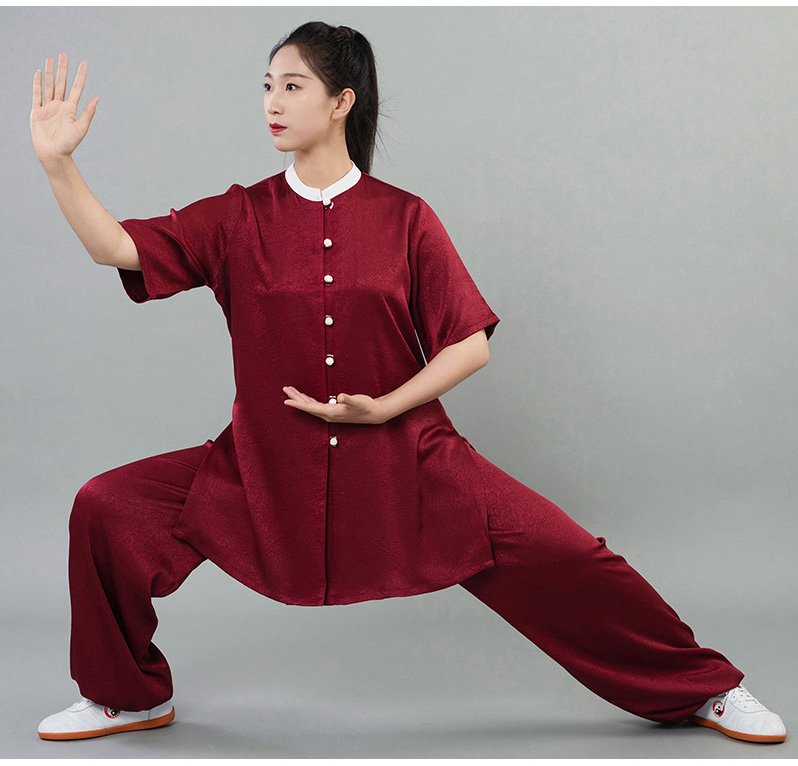 Satin Tai Chi Suit Short Sleeve Kung Fu Training Set
