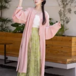 Spring Hanfu Dress Pink Long Shirt and Green Skirt