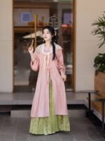 Spring Hanfu Dress Pink Long Shirt and Green Skirt - Image 4