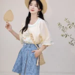 Summer Hanfu Embroidered Blouse and Shorts Set