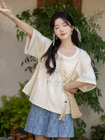 Summer Hanfu Embroidered Blouse and Shorts Set - Image 2