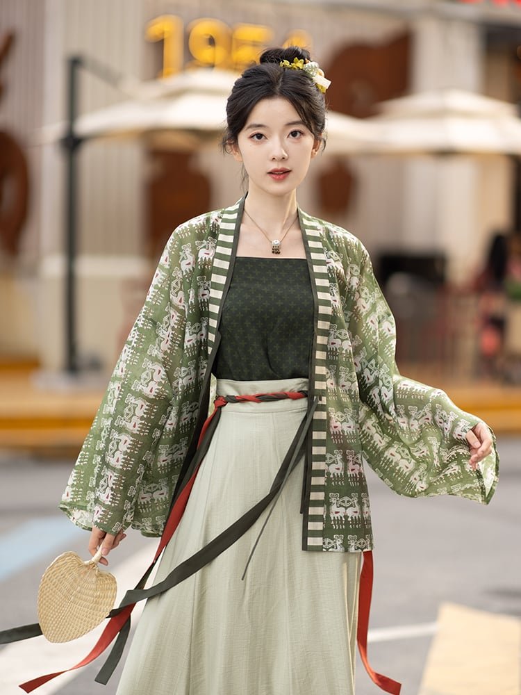 Summer Hanfu Outfit Green 3-Piece Dress Set