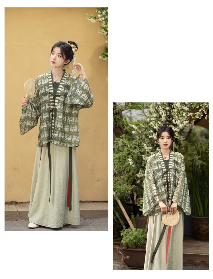 Summer Hanfu Outfit Green 3-Piece Dress Set