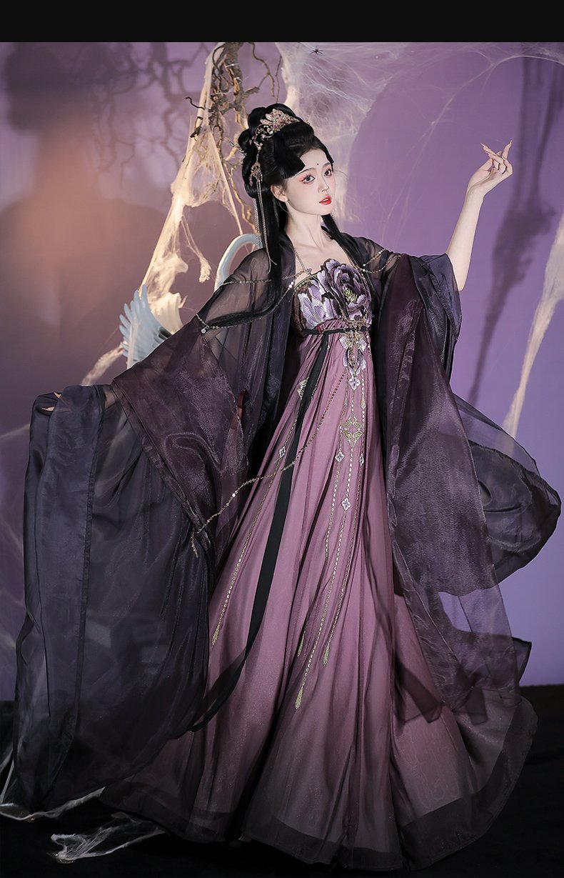 Traditional Black Hanfu Dress Tang Dynasty Embroidered Dress