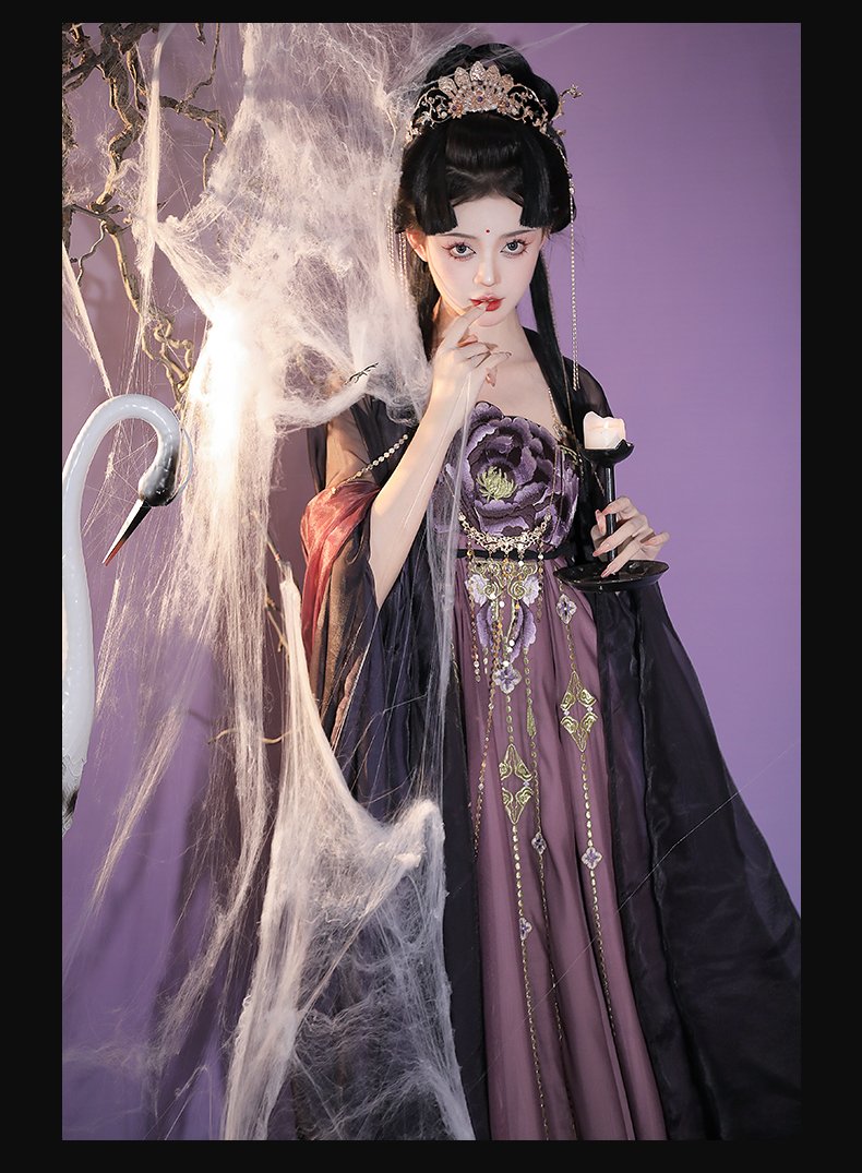 Traditional Black Hanfu Dress Tang Dynasty Embroidered Dress