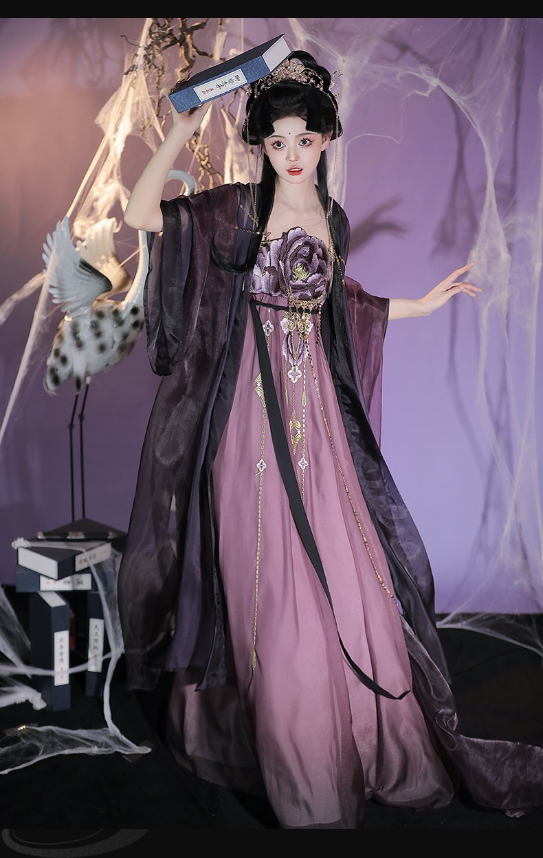Traditional Black Hanfu Dress Tang Dynasty Embroidered Dress