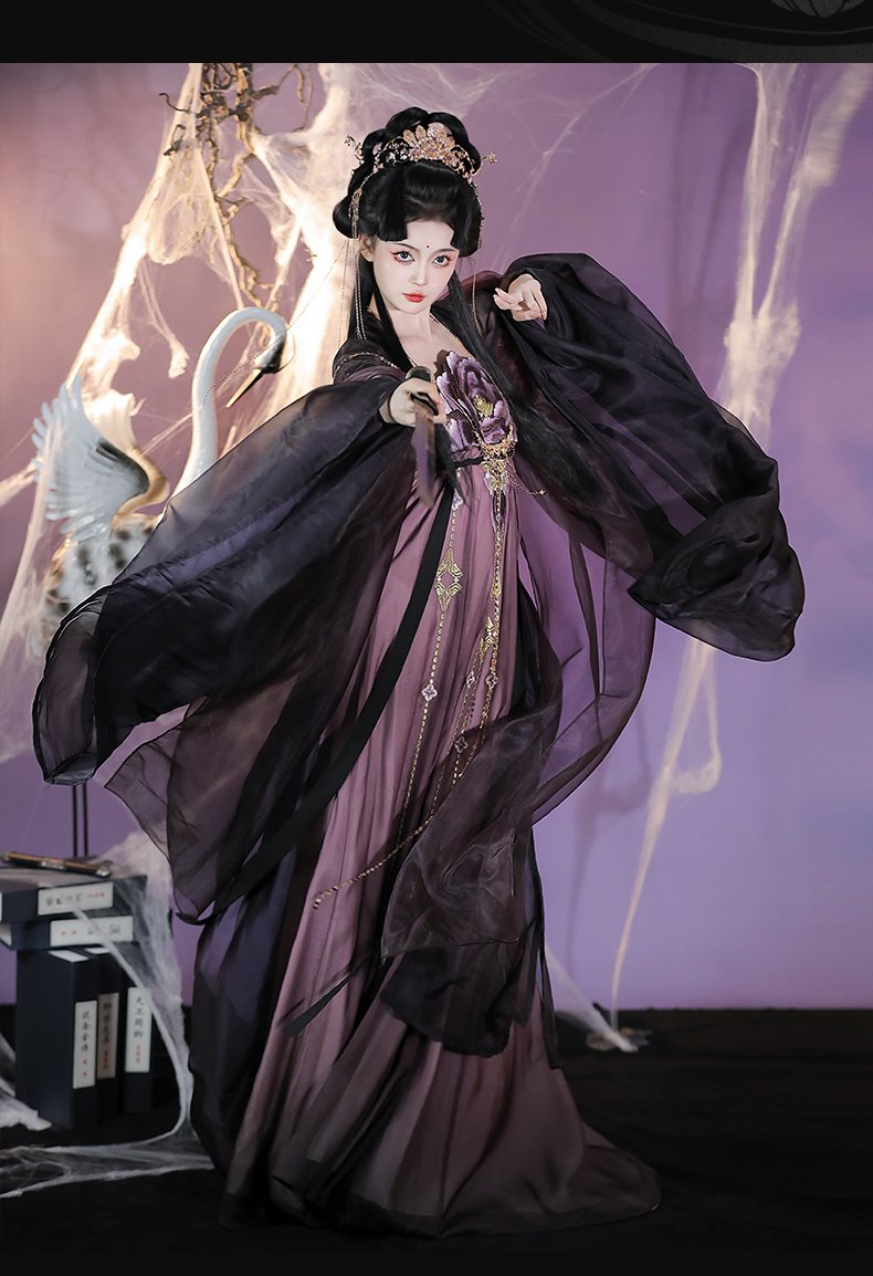 Traditional Black Hanfu Dress Tang Dynasty Embroidered Dress