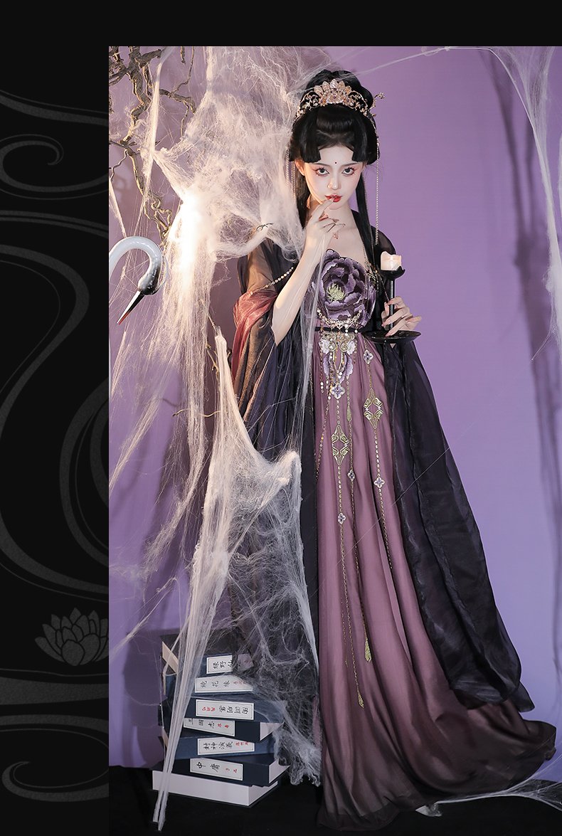 Traditional Black Hanfu Dress Tang Dynasty Embroidered Dress