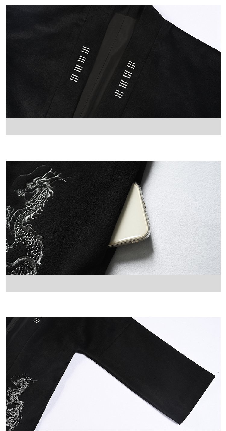 Traditional Embroidery Woolen Long Black Coat Women
