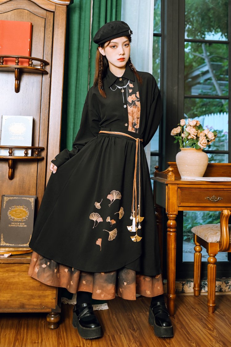 Vintage Black Fall Dress Chinese Modern Hanfu