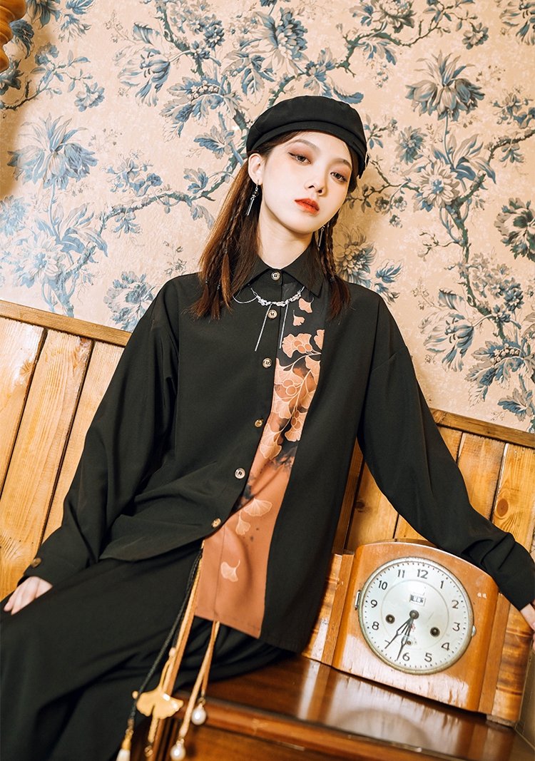 Vintage Black Fall Dress Chinese Modern Hanfu