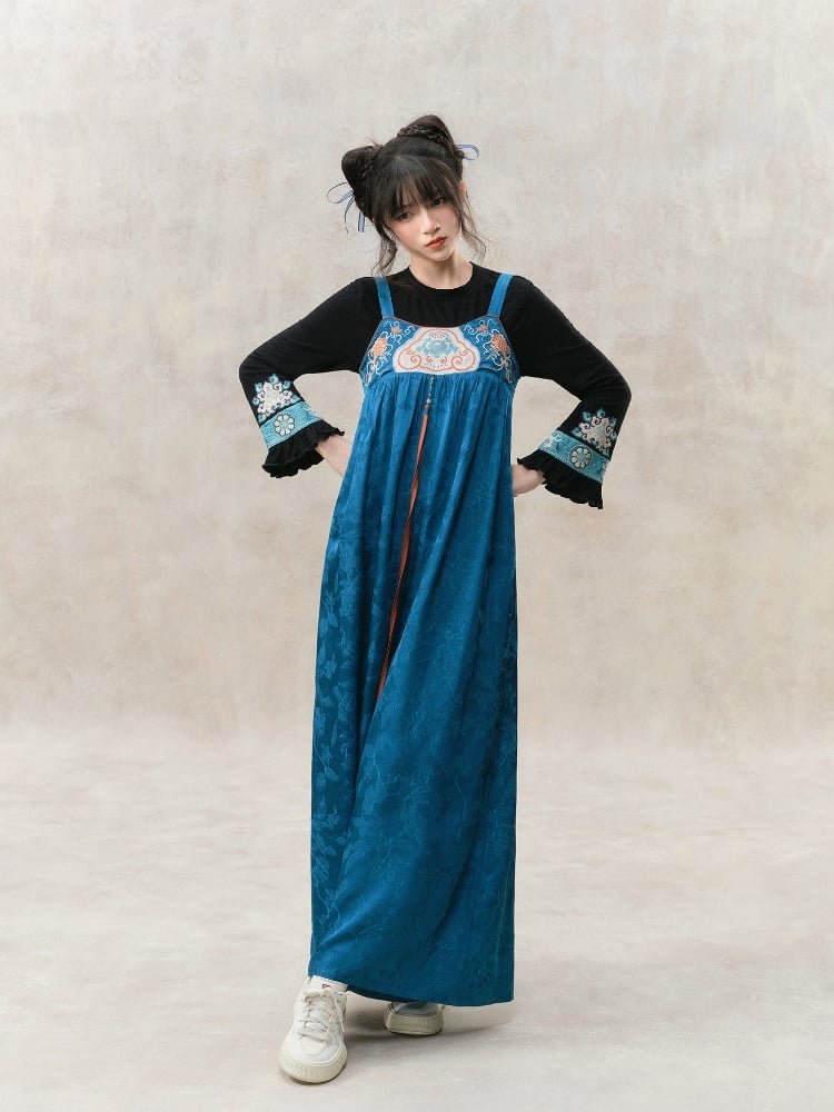 Vintage Embroidered Wide Leg Jumpsuit