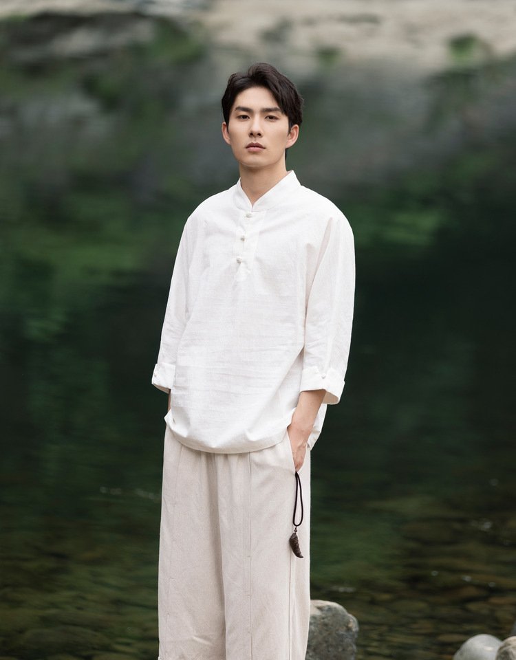 Vintage Shirts Men Chinese Tang Dynasty Shirt