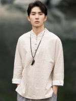 Vintage Shirts Men Chinese Tang Dynasty Shirt - Image 2