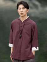 Vintage Shirts Men Chinese Tang Dynasty Shirt - Image 3