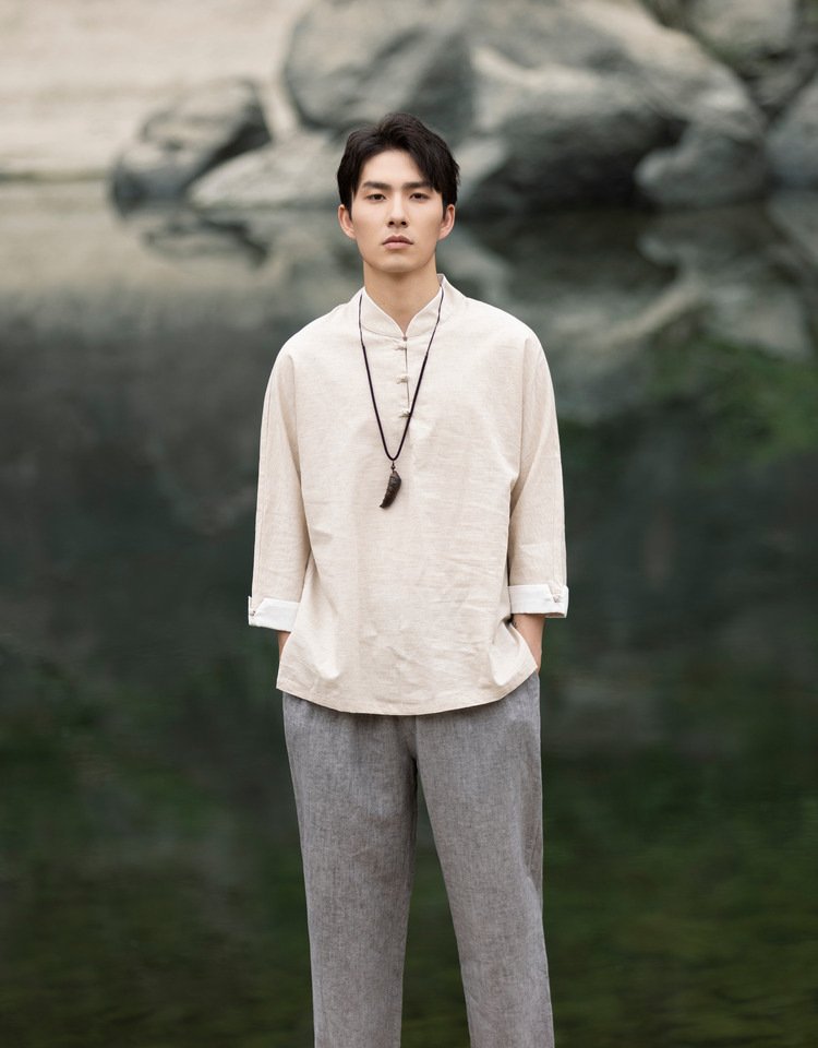 Vintage Shirts Men Chinese Tang Dynasty Shirt