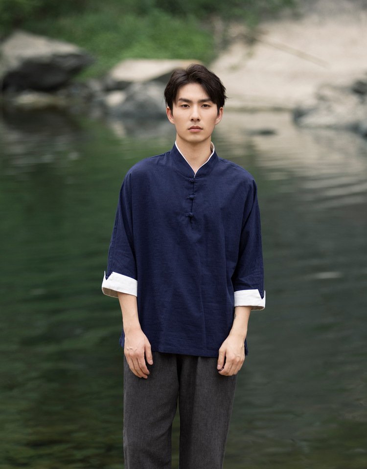 Vintage Shirts Men Chinese Tang Dynasty Shirt