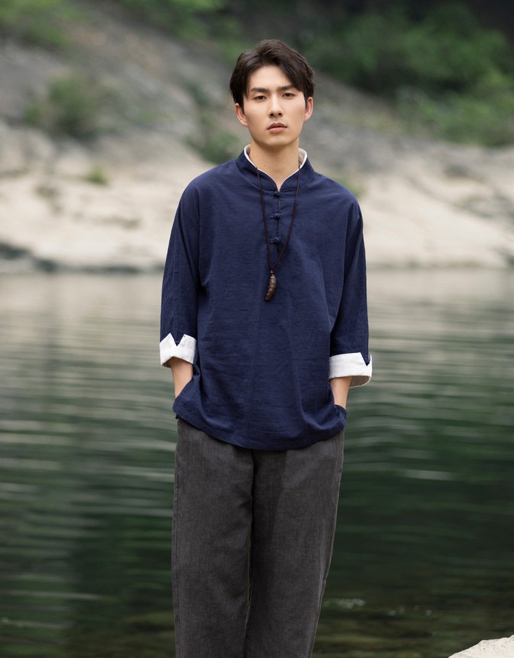 Vintage Shirts Men Chinese Tang Dynasty Shirt
