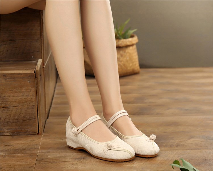 Wedge Heel Shoes Embroidered Women's Flats