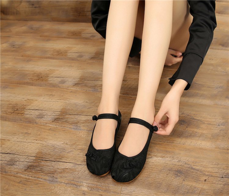 Wedge Heel Shoes Embroidered Women's Flats